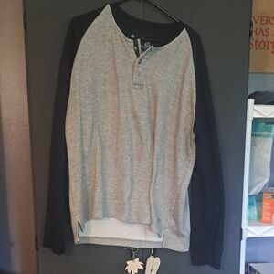 Gray and Black Long Sleeve Henley Shirt